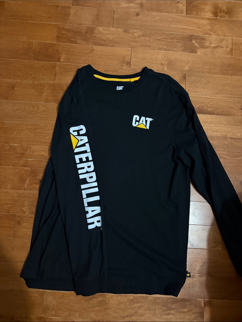 Caterpillar Black Long Sleeve Tee with Yellow Logo